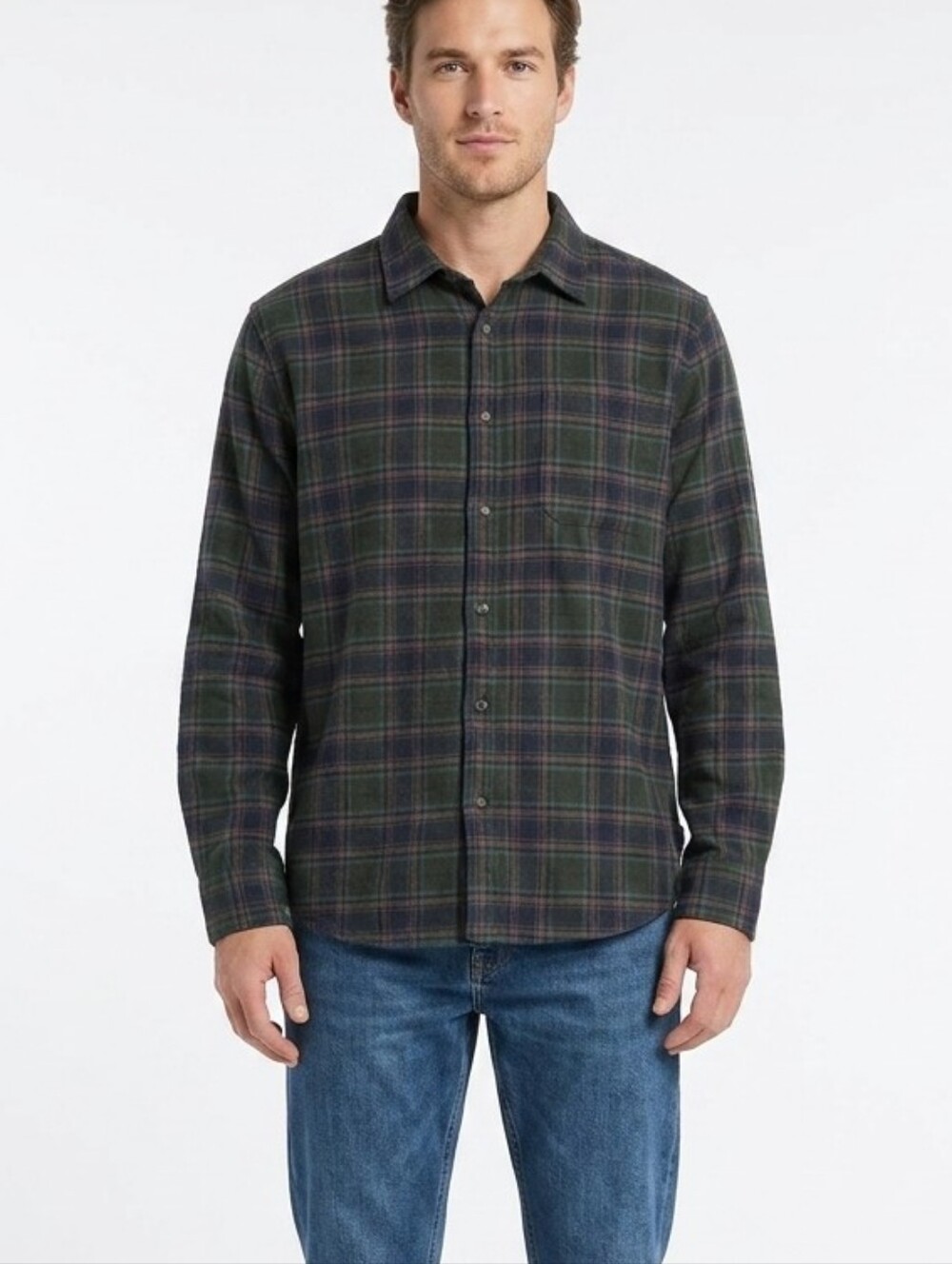 Eddie Bauer Mens XXL Plaid Button Down Heavy Flannel Shirt Green Blue Oversized